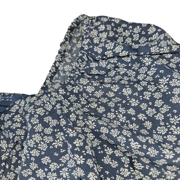 ACOA Crop Top Blue Floral Balloon Sleeve Blouse Women's Size Small Elastic Back - Picture 6 of 8